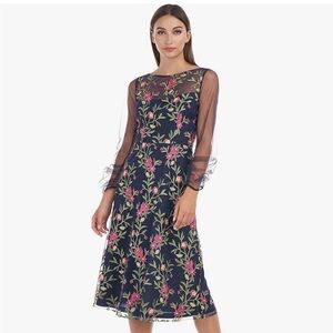JS Collections navy blue floral embroidered dress size 12